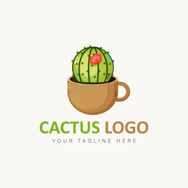 Cactus Coffee Cup Logo Cartoon Style Icon Illustration — Stock Vector