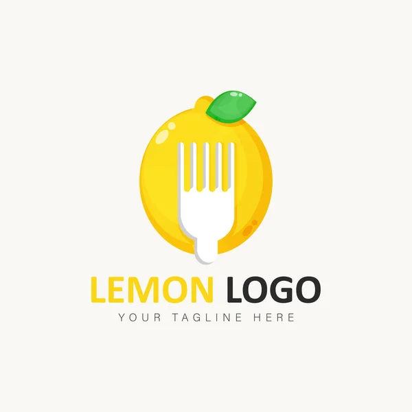 Lemon Fork Logo Cartoon Style Icon Illustration — Stock Vector