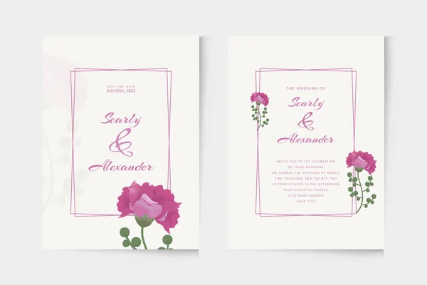 Modèle Invitation Mariage Moderne Avec Ornement Aquarelle Florale Violette — Image vectorielle