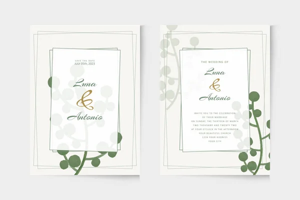 Einfache Hochzeitseinladungsvorlage Mit Grünem Pflanzenaquarell — Stockvektor