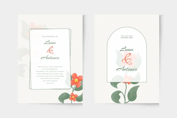 Modelo Convite Casamento Simples Com Ornamento Aquarela Floral Laranja — Vetor de Stock