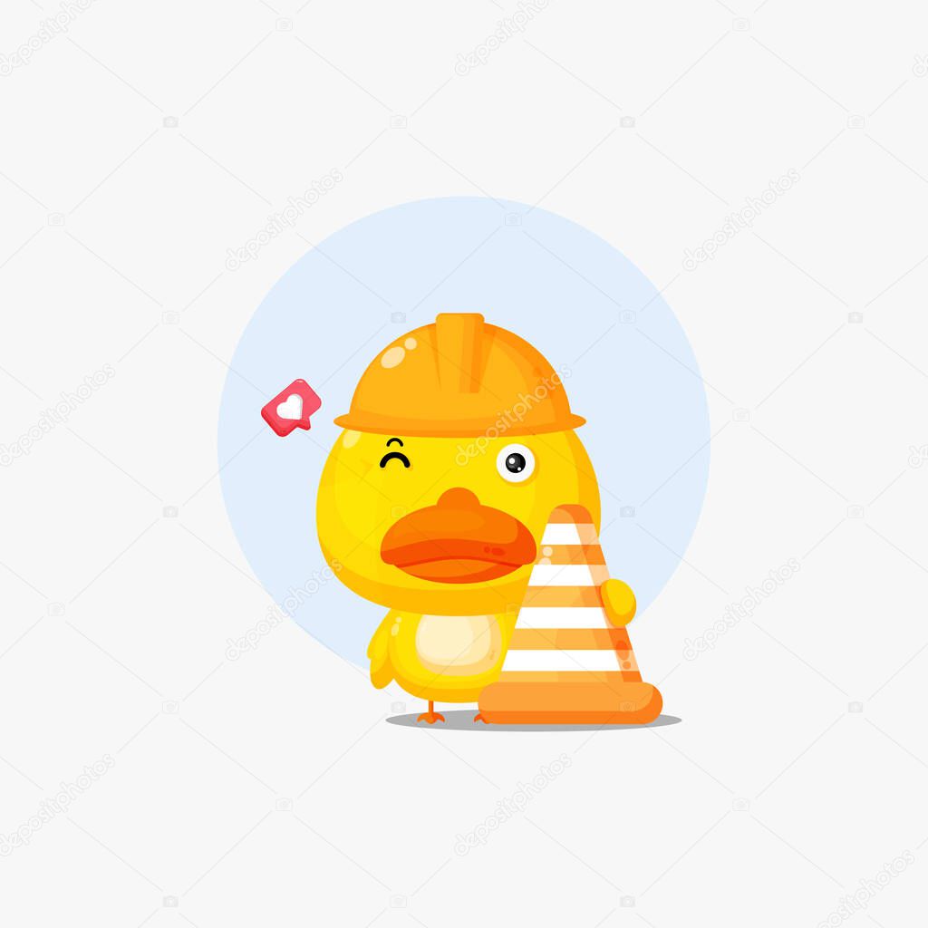 Cute duck working in construction