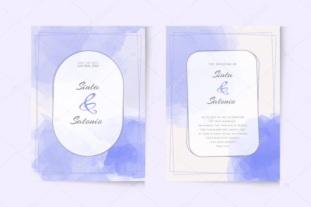 Watercolor simple purple wedding invitation template