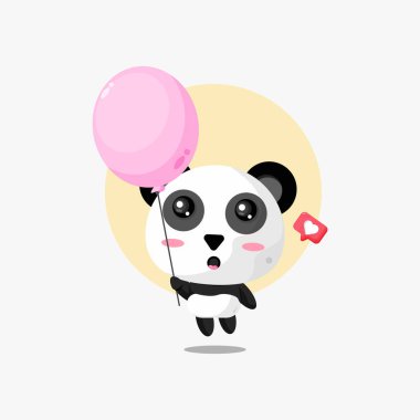 Balonla yüzen sevimli panda.