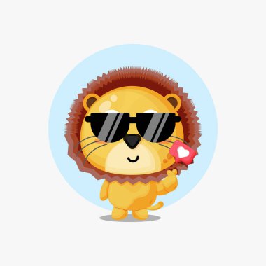 Sevimli aslan ve aşk işareti el çizimi.