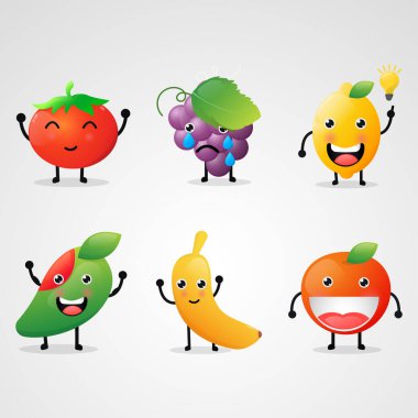 Bir dizi şirin emoji meyvesi.