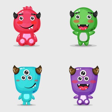 Sevimli çizgi film canavar tasarımı seti