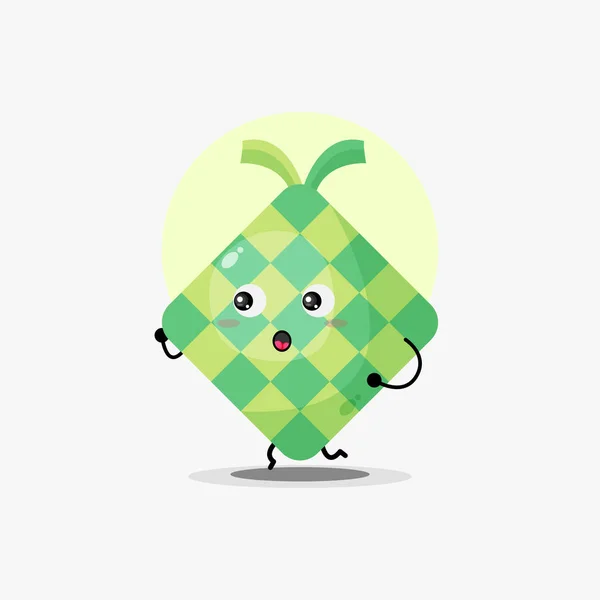 Cute Ketupat Food Character Exercising Jogging — Stock Vector