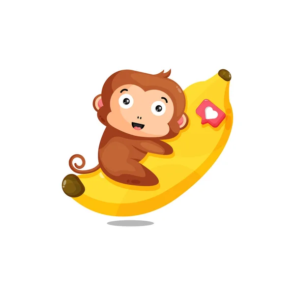 可爱的猴子抱着香蕉图解 — 图库矢量图片