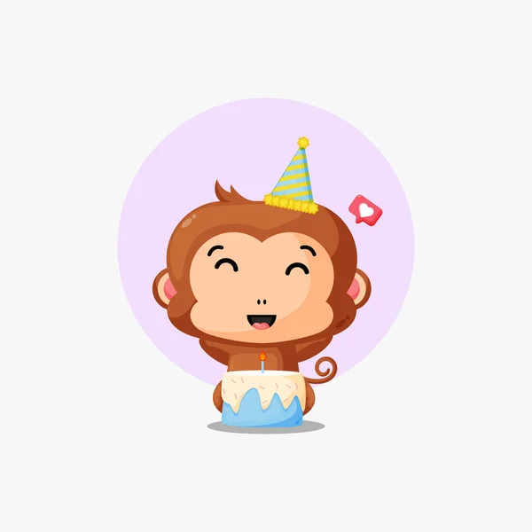 带生日蛋糕卡通画的可爱猴子 — 图库矢量图片