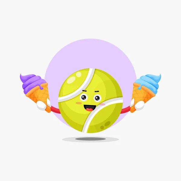 Cute Tennis Ball Character Carrying Ice Cream — Stock Vector