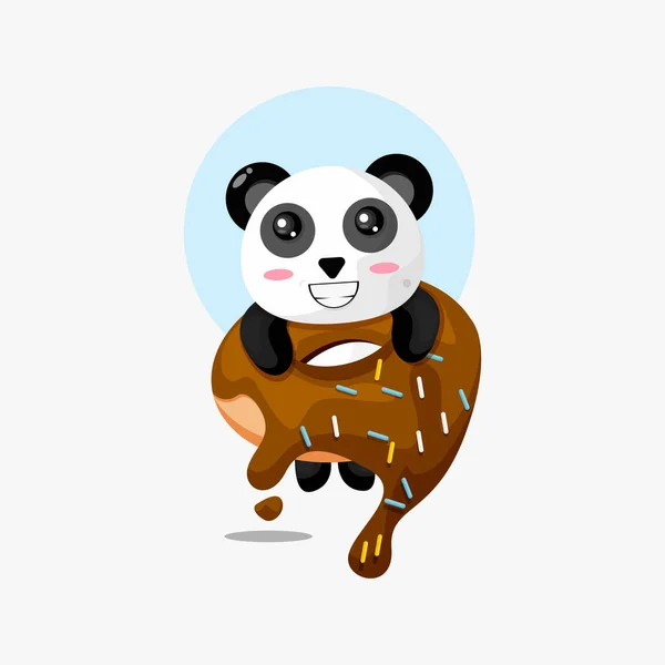 Ilustração Panda Bonito Pendurado Donut — Vetor de Stock