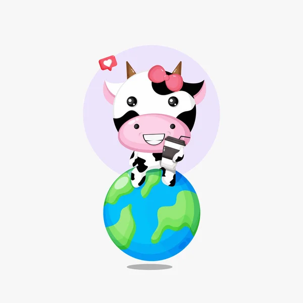 Ilustração Vaca Bonito Sentado Terra — Vetor de Stock