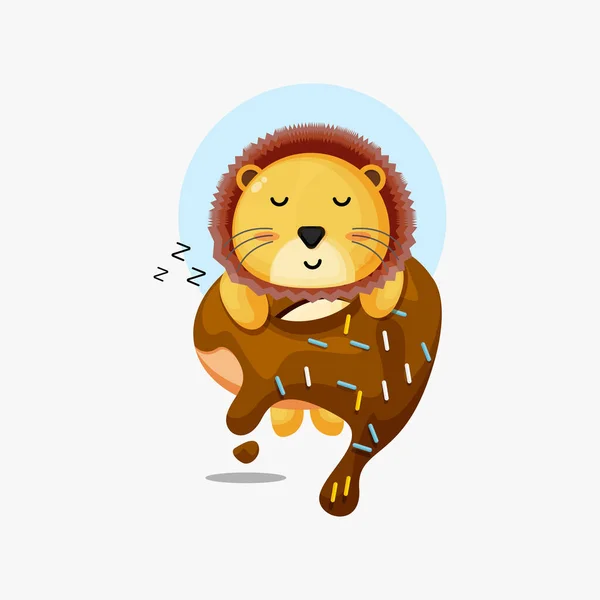 可爱的狮子睡在甜甜圈图标上 — 图库矢量图片