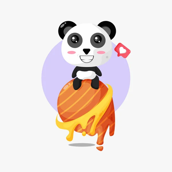 Ilustração Panda Bonito Sentado Planeta — Vetor de Stock