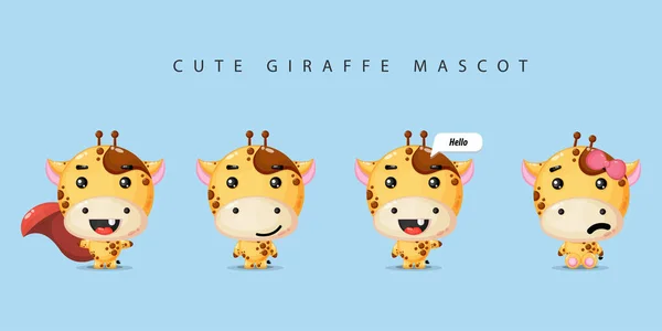 Conjunto Mascote Girafa Bonito — Vetor de Stock