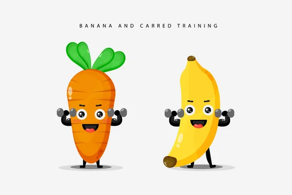 Cute Banan Marchew Sztanga Ćwiczenia — Wektor stockowy