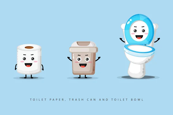 Schattig Vrolijk Toiletpapier Prullenbak Toiletpot — Stockvector