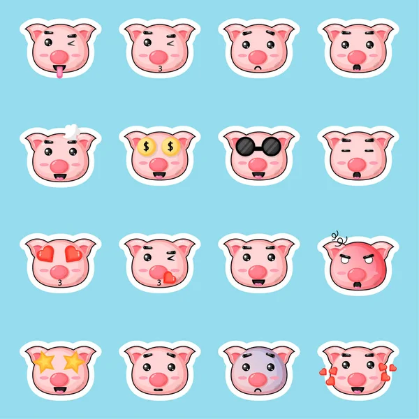 Stickers Cochon Mignon Ensemble — Image vectorielle
