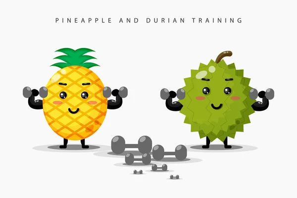 Lindos Ejercicios Piña Barra Durian — Vector de stock