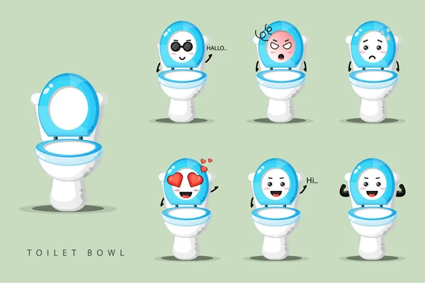 Mascotte Bol Toilette Mignon Ensemble — Image vectorielle