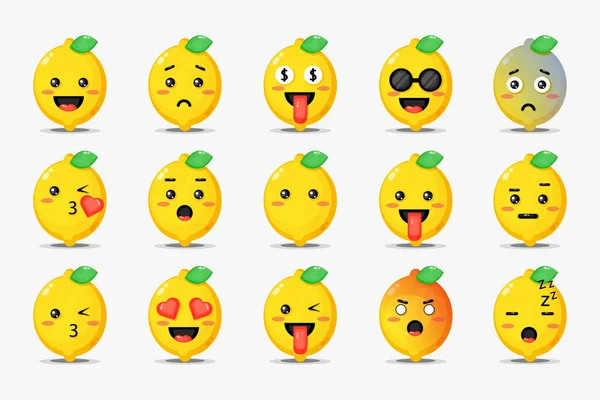 Conjunto Limão Bonito Com Emoticons — Vetor de Stock