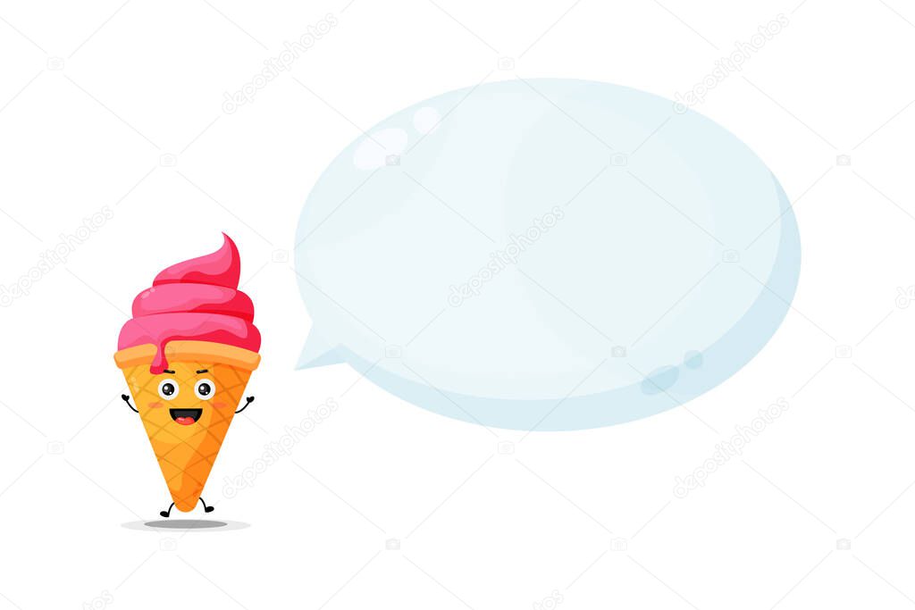 Cute ice cream character with bubble speech