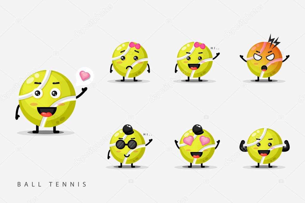 Cute tennis ball mascot set