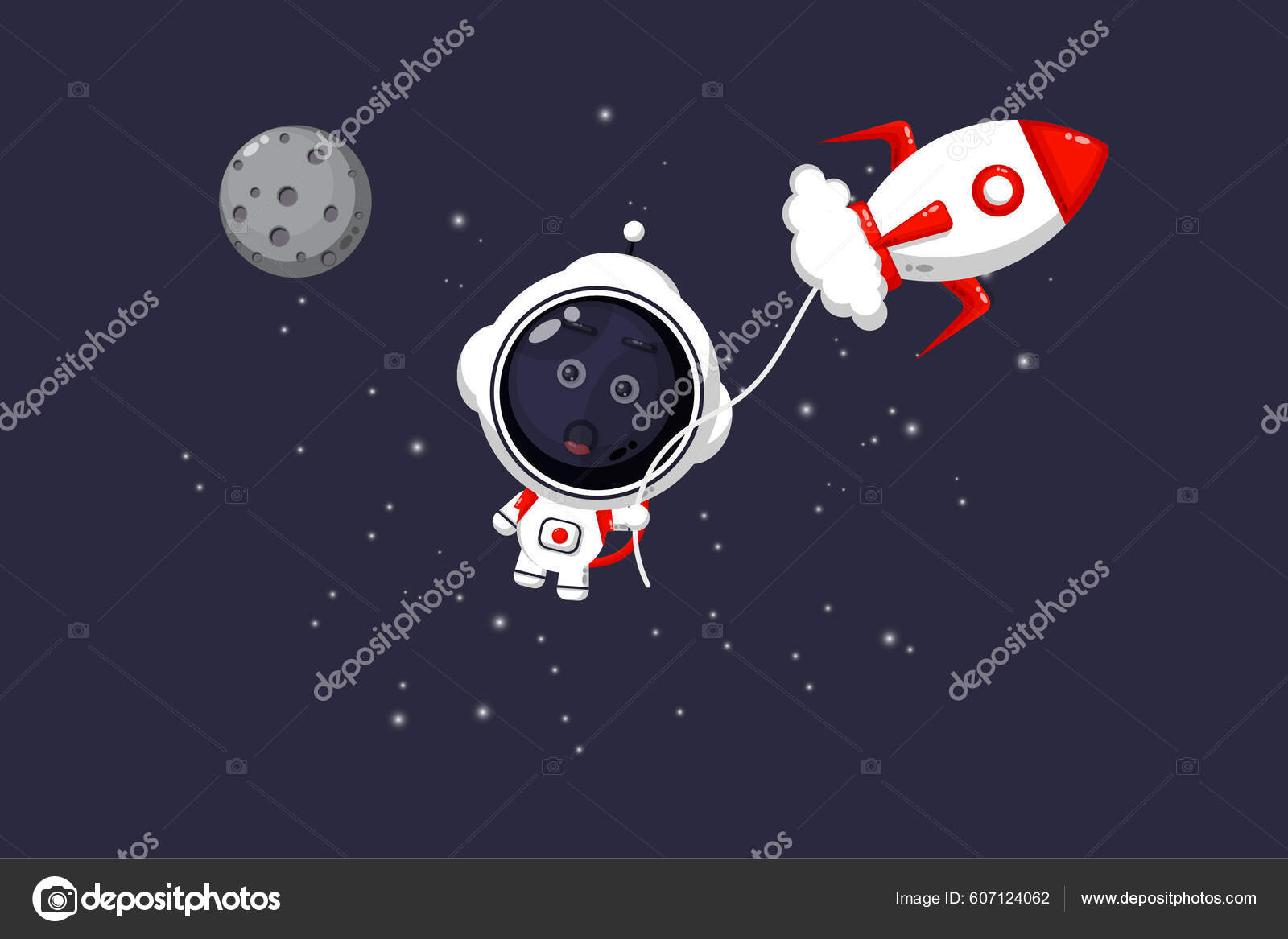 ジェットで飛ぶ可愛い宇宙飛行士のイラスト ストックベクター C Tridatustudio