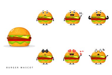 Şirin hamburger maskot tasarımı seti
