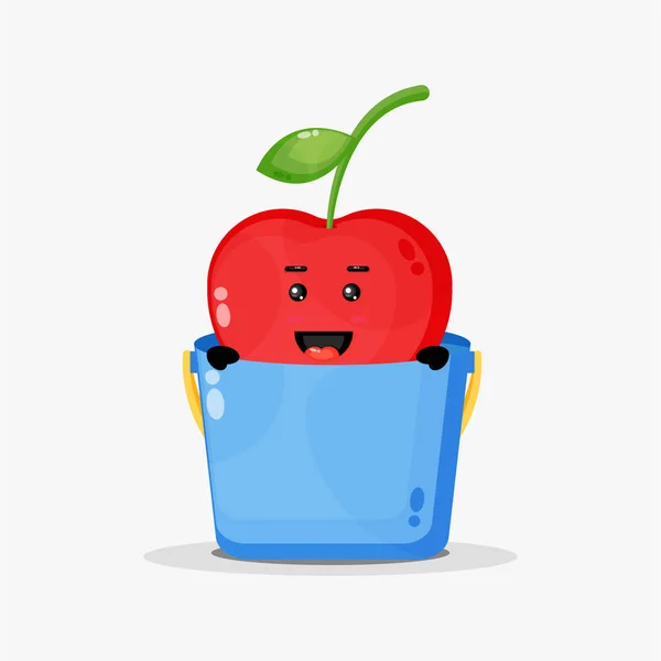 可爱的樱桃吉祥物在桶里 — 图库矢量图片