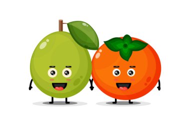Tatlı guava ve hurma maskotu el ele tutuşuyor.