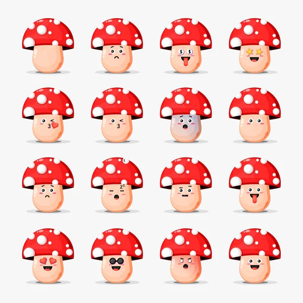 Cute Mushrooms Emoticons Set — Stock Vector
