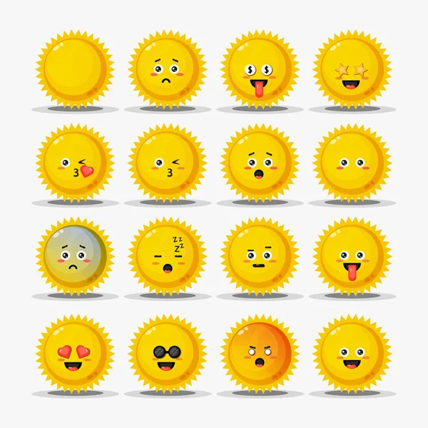 Σύνολο Χαριτωμένο Ήλιο Emoticons — Διανυσματικό Αρχείο