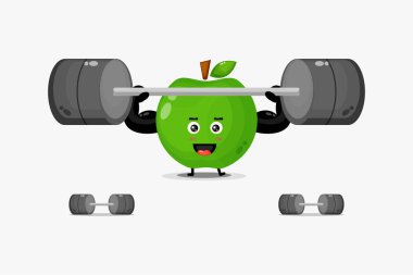 Yeşil elma maskotu halter kaldırıyor.