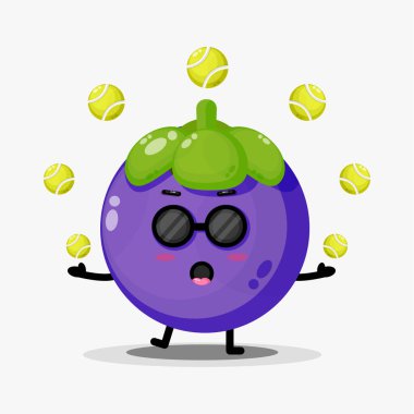 Tenis oynayan sevimli mangosteen maskotu.