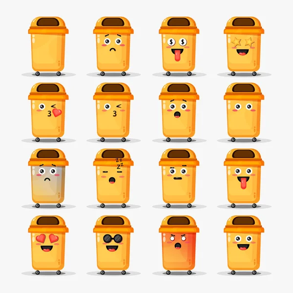 Cute Trash Can Emoticons Set — Stock Vector