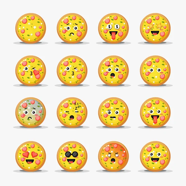 Conjunto Pizza Bonito Com Emoticons — Vetor de Stock