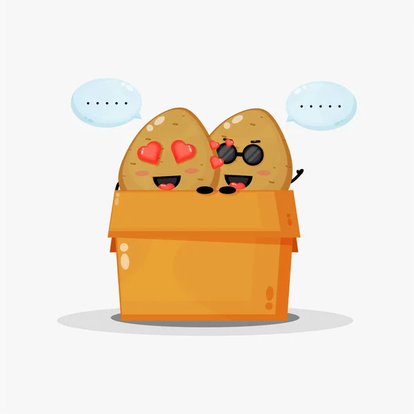 Χαριτωμένη Μασκότ Πατάτας Στο Κουτί — Διανυσματικό Αρχείο