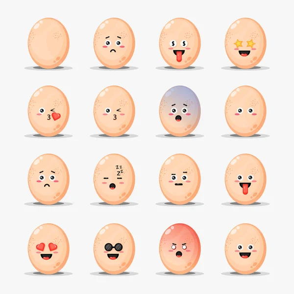 Conjunto Ovos Galinha Bonitos Com Emoticons — Vetor de Stock