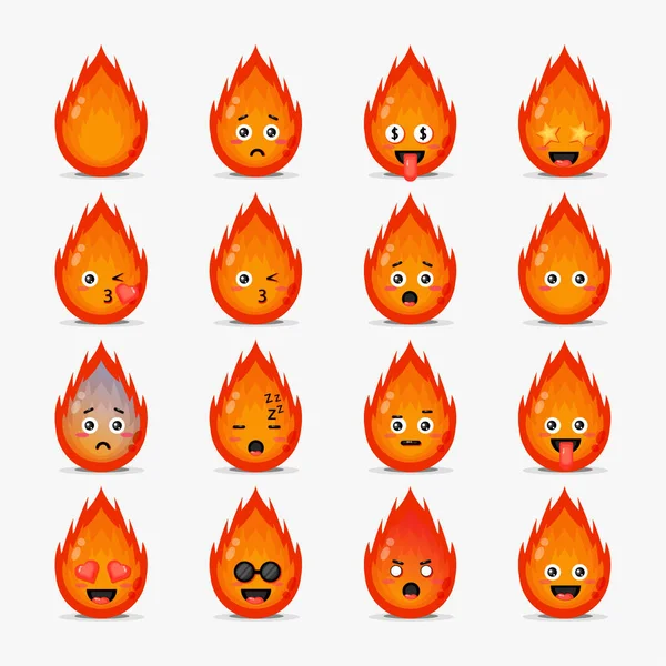 Σύνολο Χαριτωμένο Φωτιά Emoticons — Διανυσματικό Αρχείο