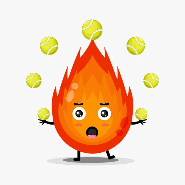Leuke Vuur Mascotte Spelen Tennisbal — Stockvector