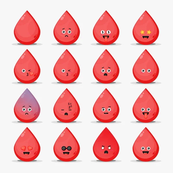 Lindo Conjunto Sangre Con Emoticonos — Vector de stock