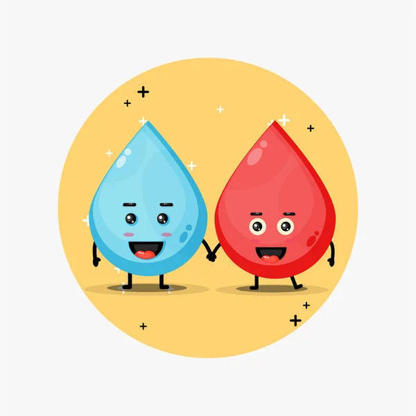 Cute Water Blood Mascot Holding Hands — Stock Vector