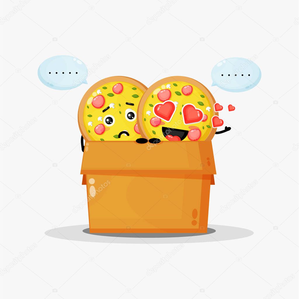 Cute pizza mascot in the box