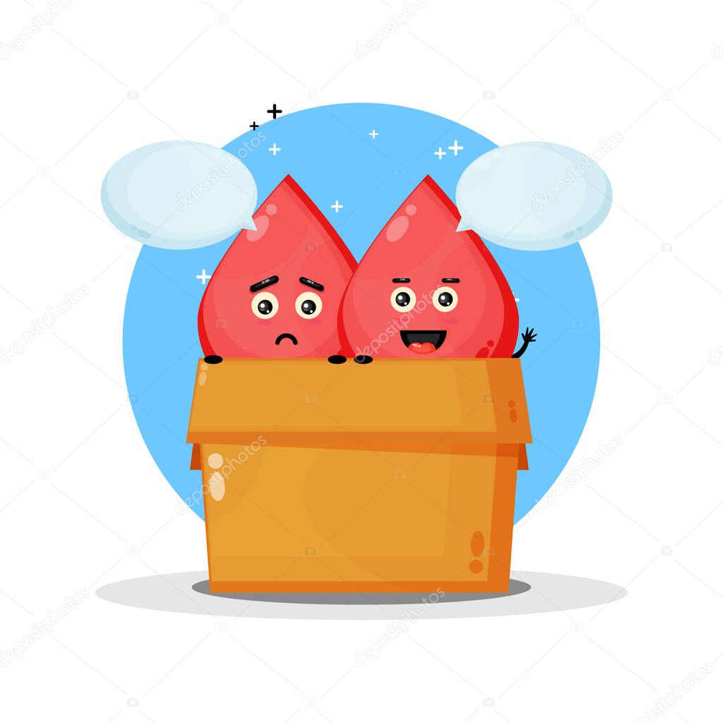 Cute blood mascot in the box. with a sad and happy expression