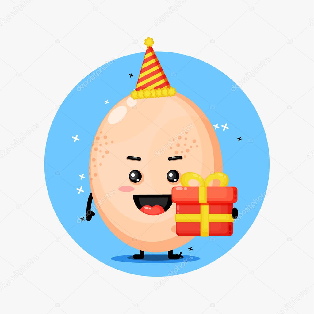 Cute chicken egg mascot on birthday