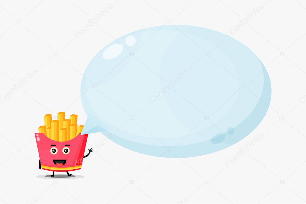Cute french fries mascot with bubble speech