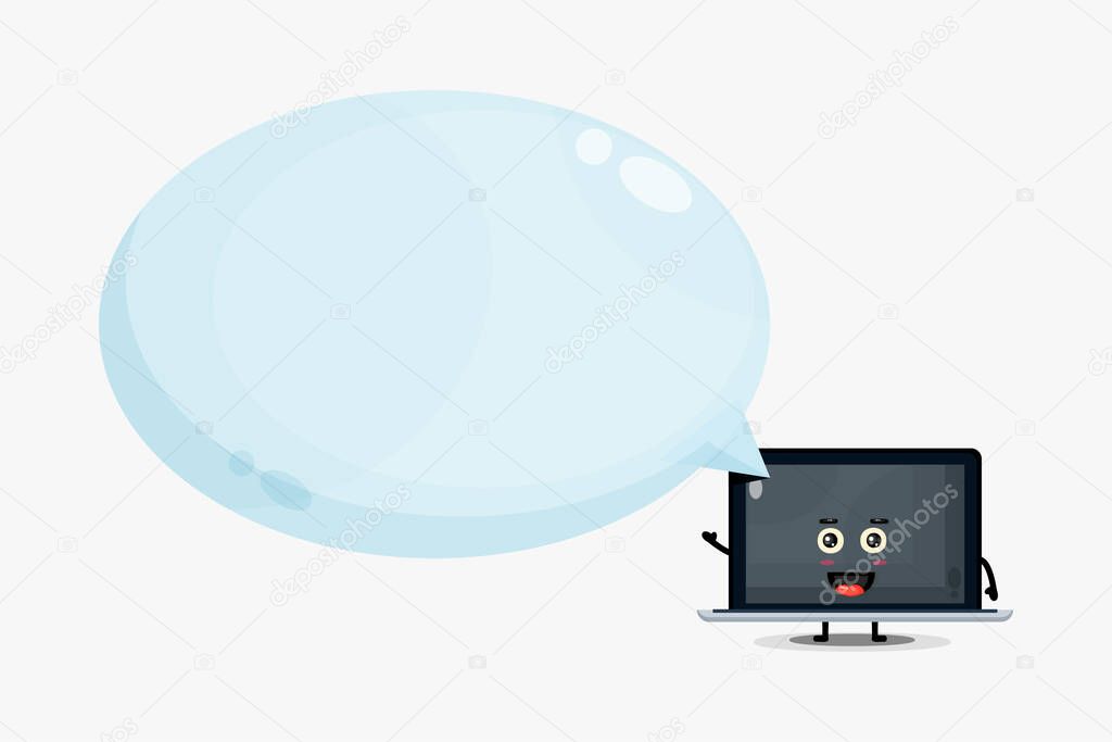 Cute laptop mascot with bubble speech