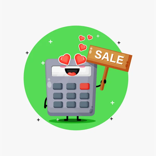 Cute Calculator Mascot Sales Sign — Stock Vector